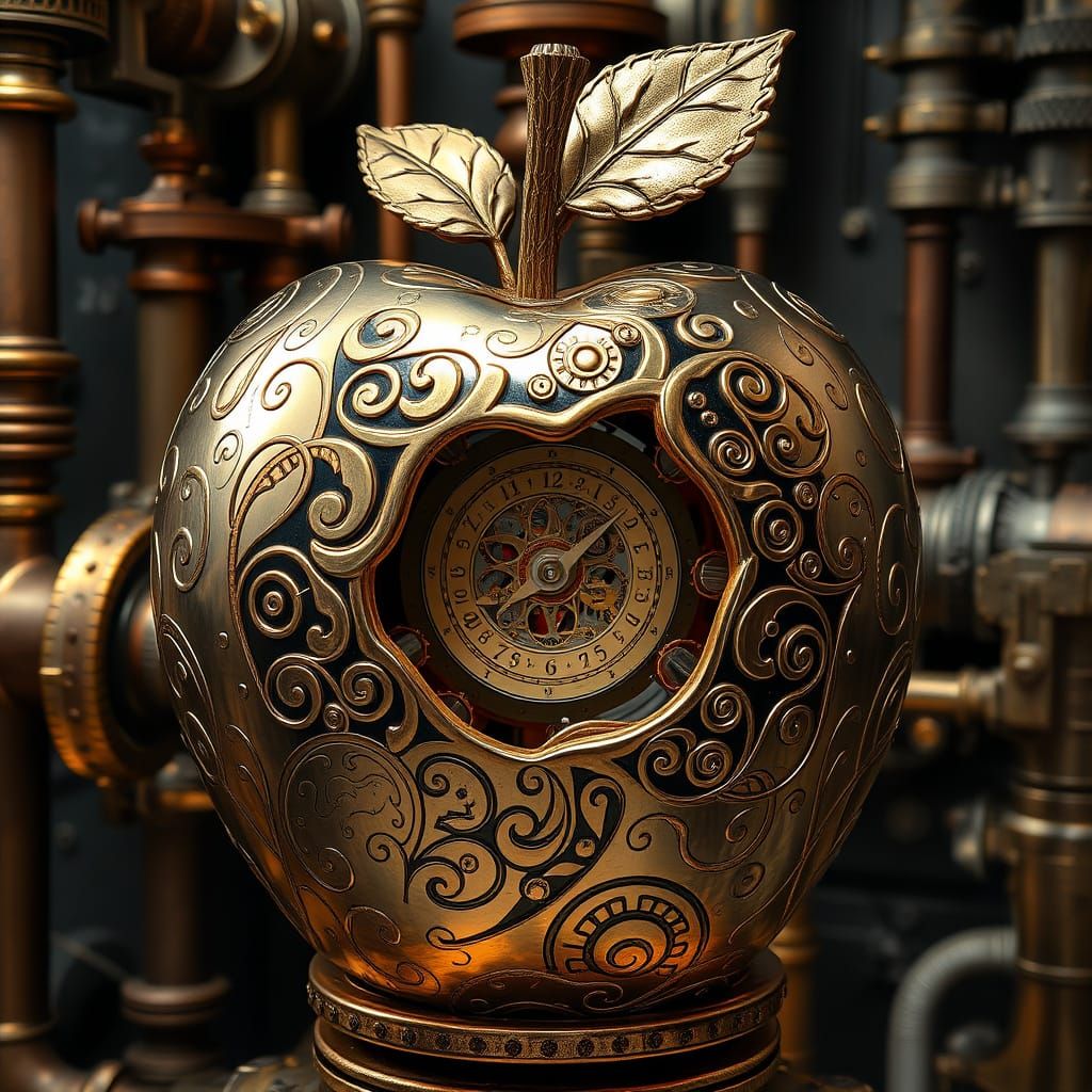 Metallic Apple Clockwork Steampunk Art