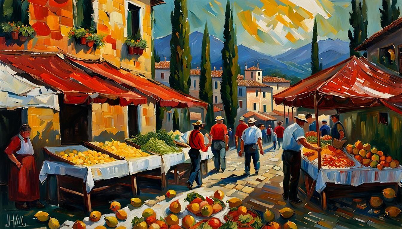 Italian Farmers' Market: Impasto Oil Painting