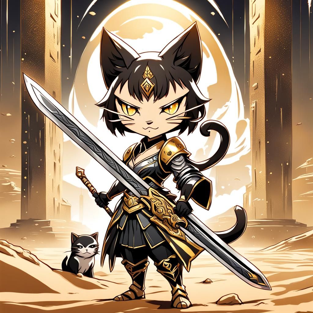 Anime Girl with Greatsword and Cat Ears
