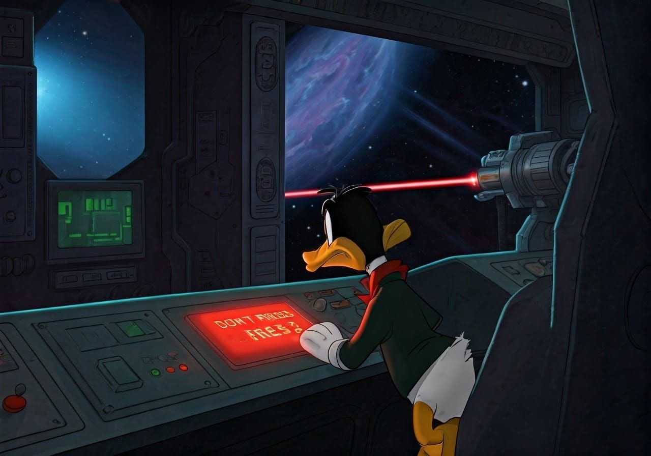 Duck Dodgers Stares Down a Red Alert Button in Space
