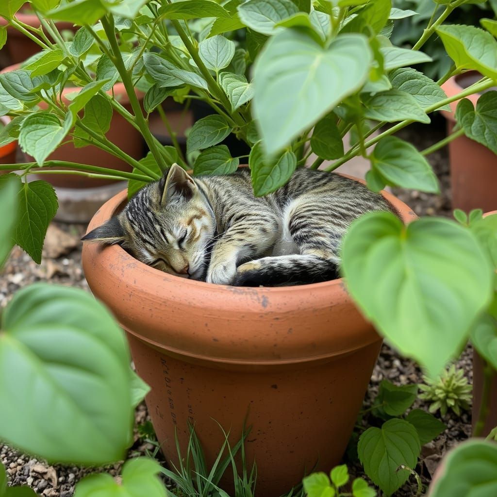 Whimsical Figure Hides in a Flower Pot