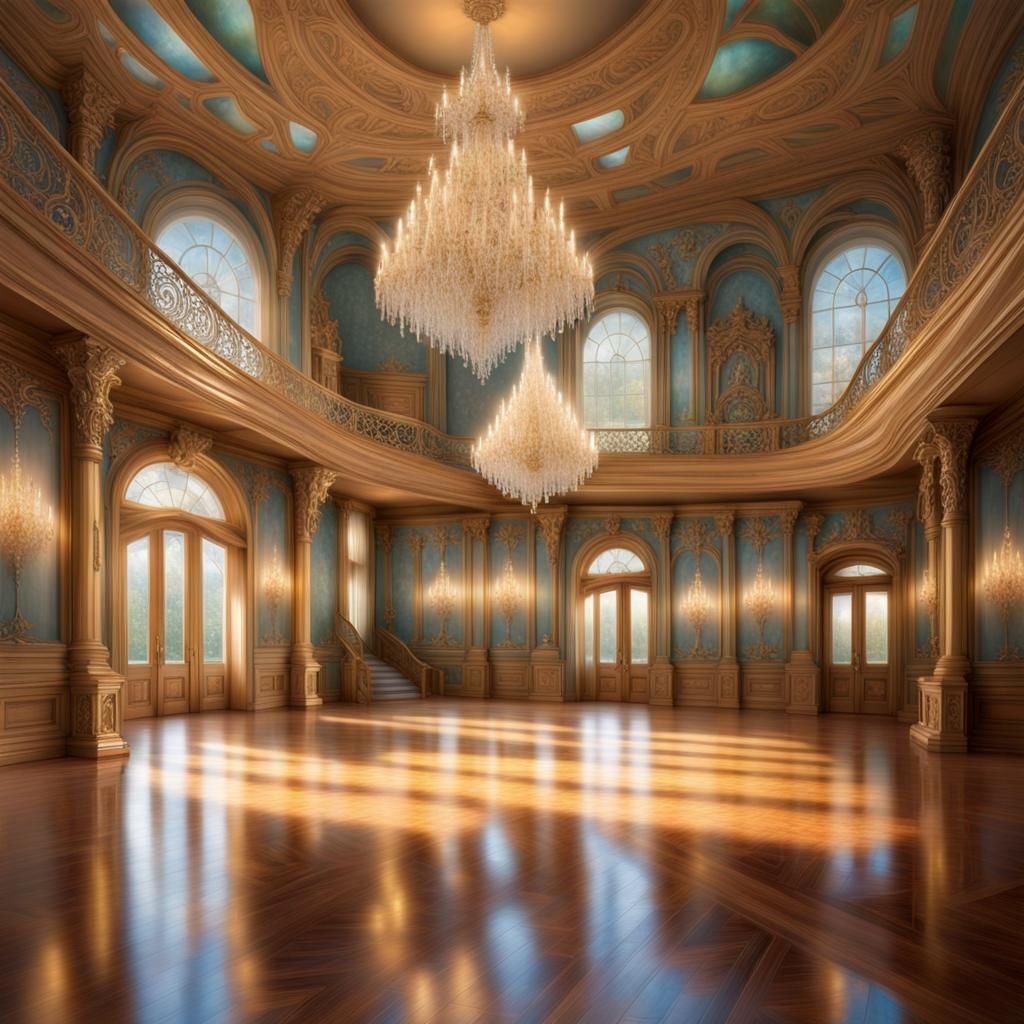 Gorgeous Ballroom with Sparkling Chandeliers in Ethereal Sty...