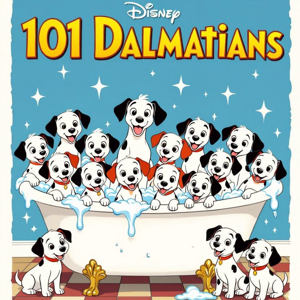 101 Dalmatians Movie Poster: Puppies in a Bathtub