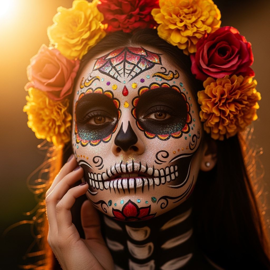Woman with Colorful Día de los Muertos Face Paint
