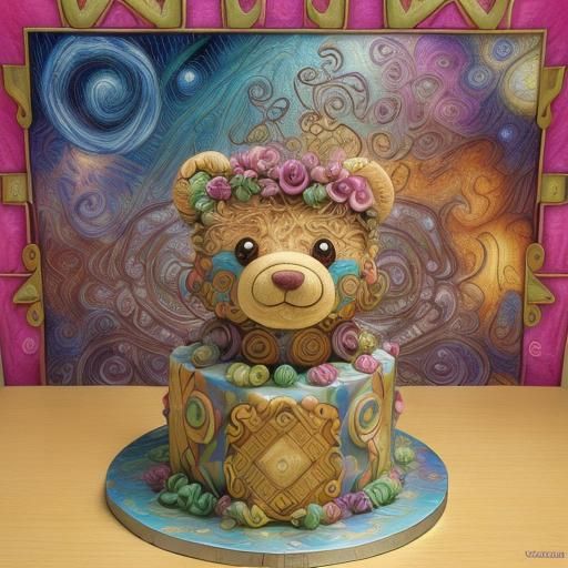 Teddy Cake: Baroque Bauhaus Geometric Comic Art
