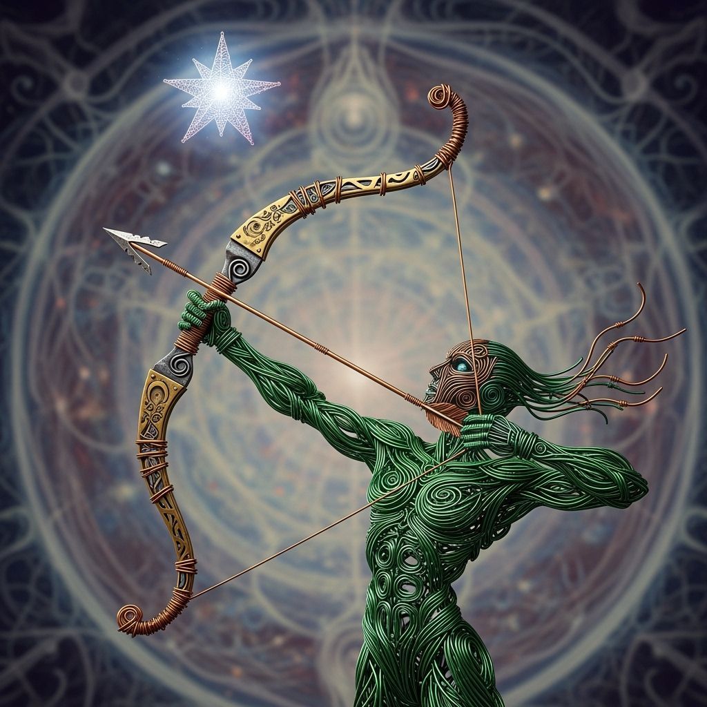 Archer Wire Sculpture Aiming at Palladium Star