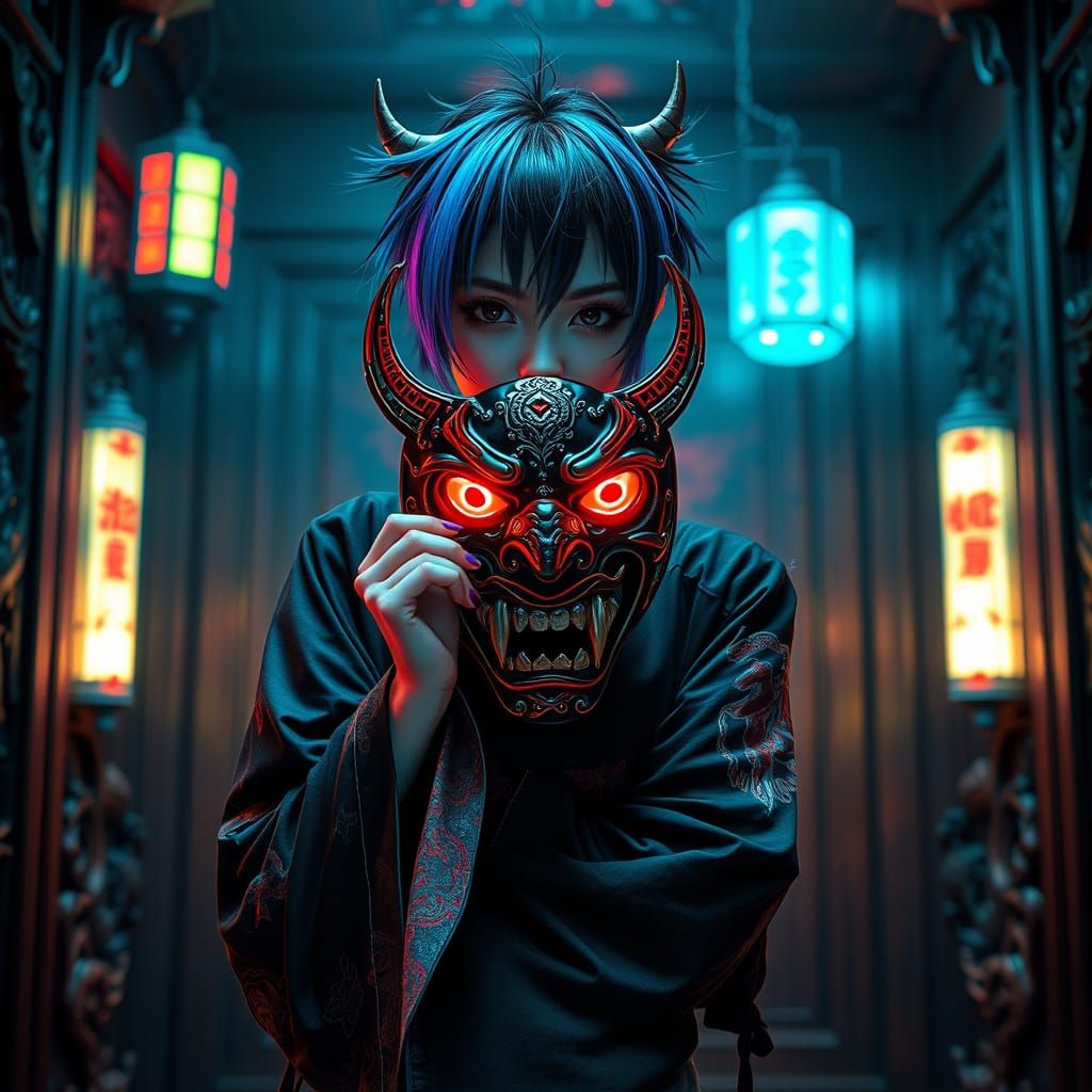Cyberpunk Geisha with Gothic Horror Twist