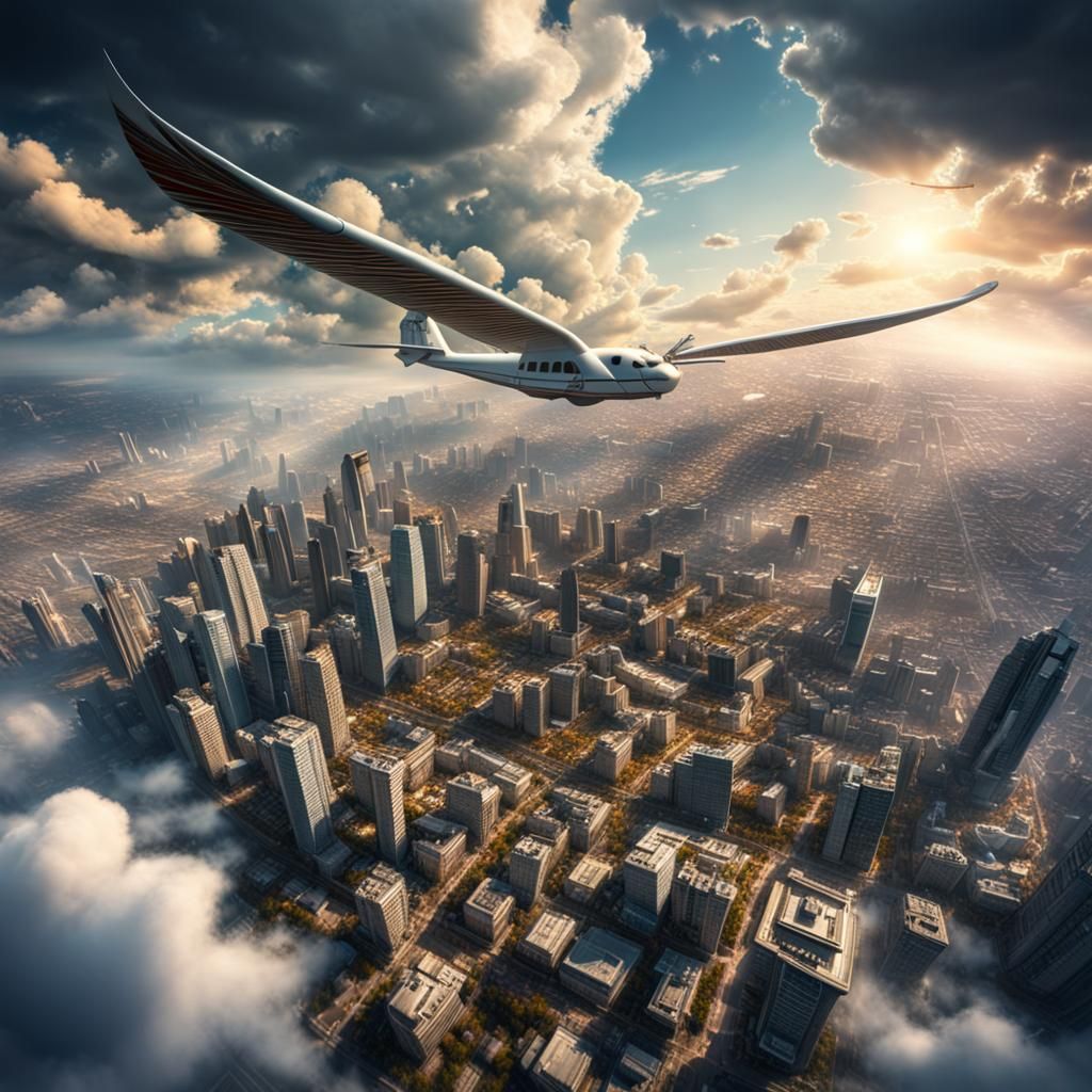Fantasy Glider City in the Sky: Hyperrealistic Render
