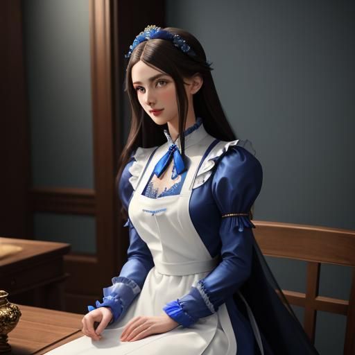 Renaissance Portrait: Beautiful Maid in Blue Dress