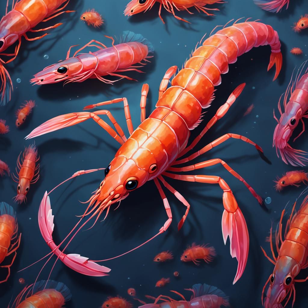 Pixel Art Prawn in Top-Down View