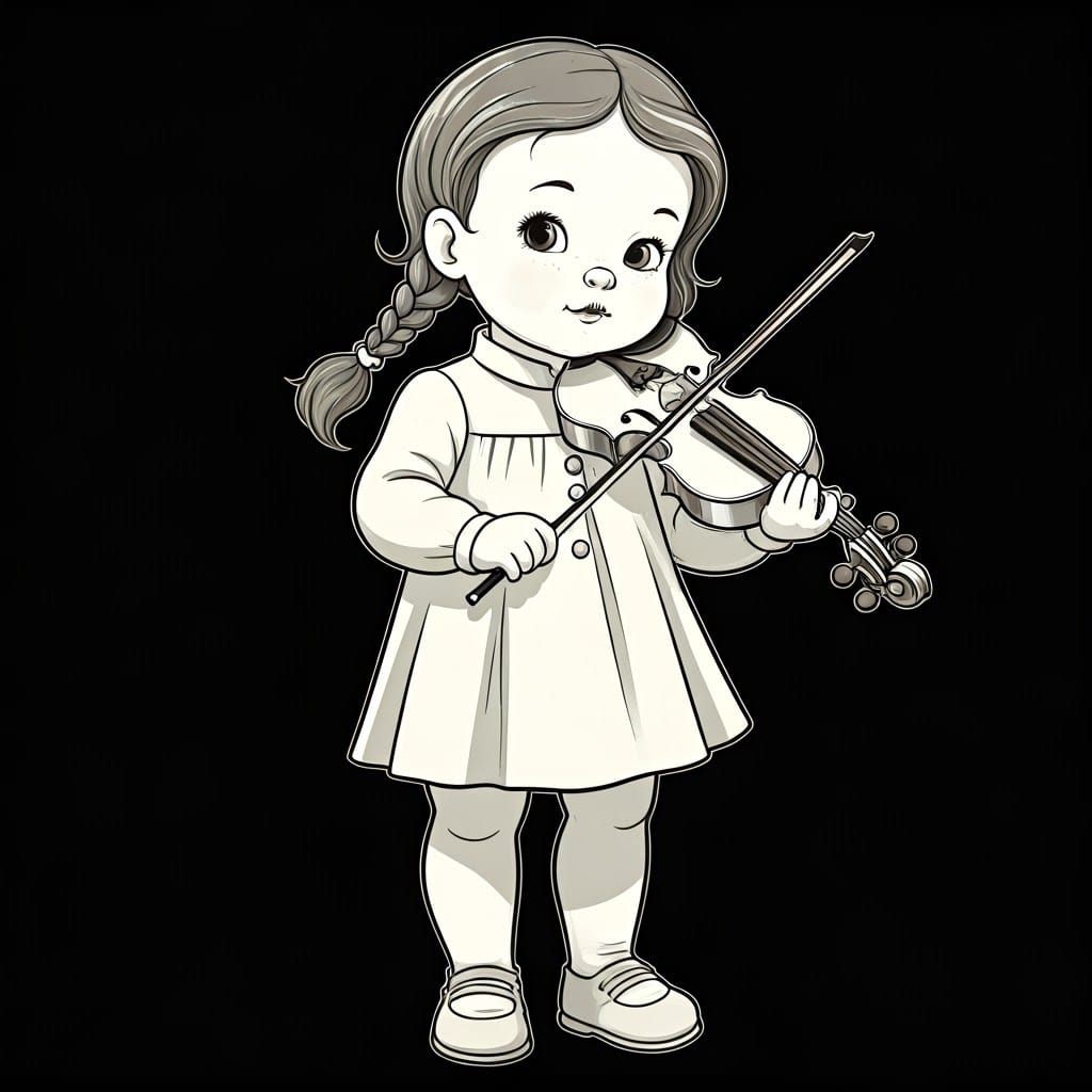 Surreal Black and White Line Art Baby Girl Violinist