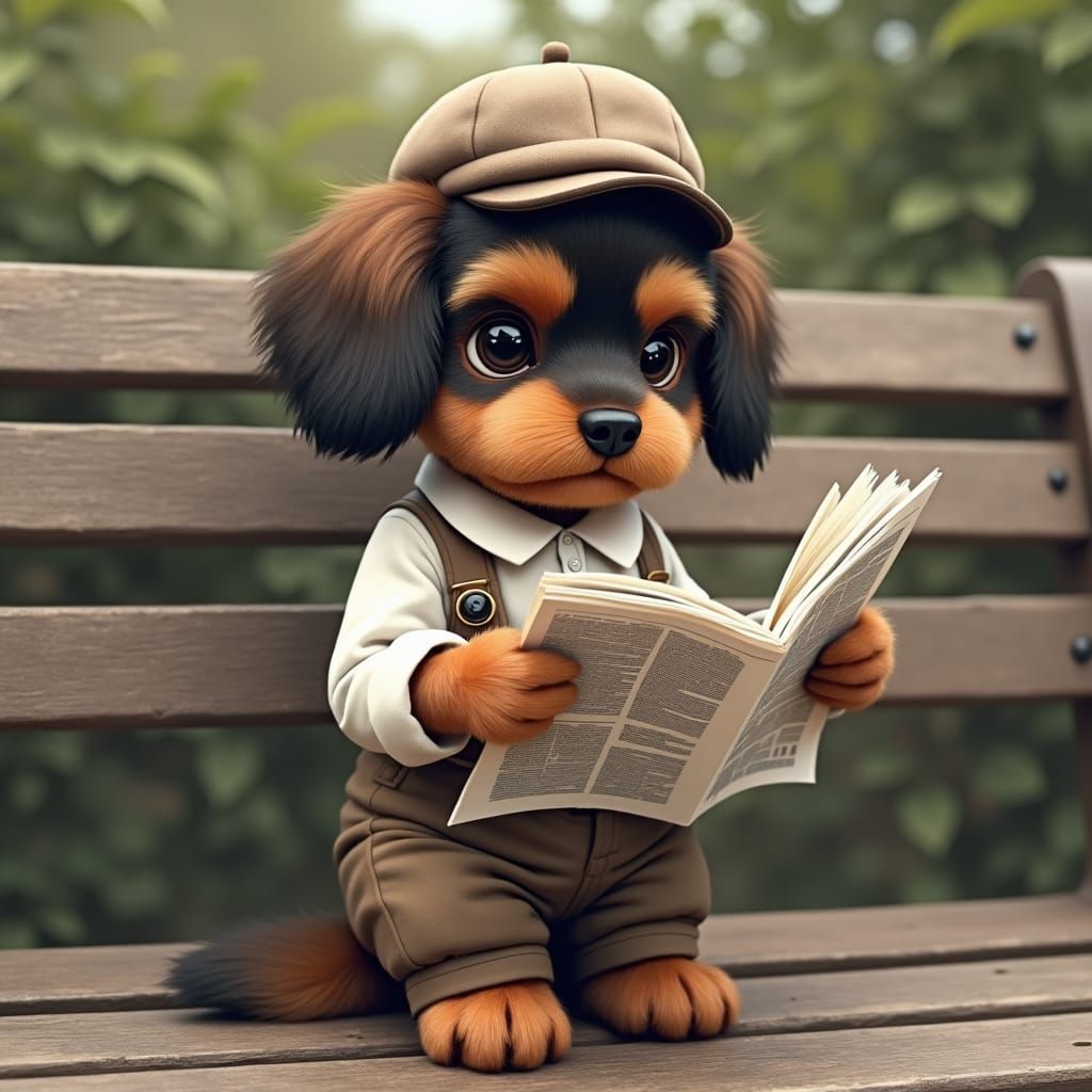 Havanese Puppy Reads Newspaper in Detailed Realism Style