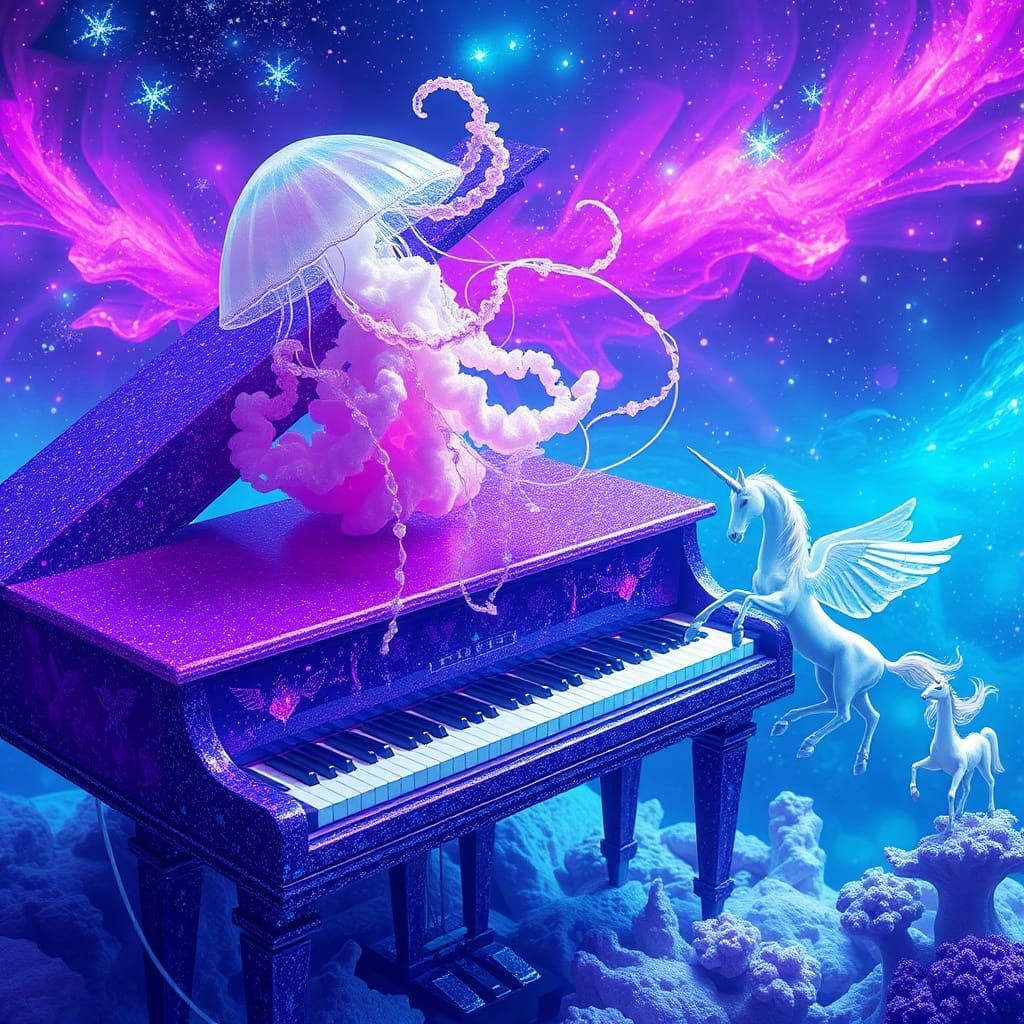 Galactic Jellyfish Dance on a Coral Piano