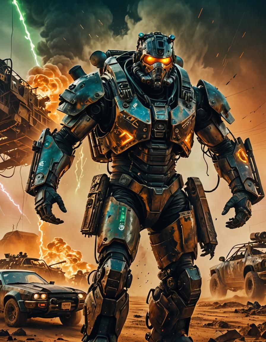 Cyberpunk Mad Max Hero in Dust Storm