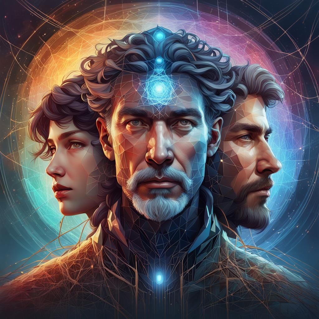 Humans Interconnected in a Network: Concept Art Portrait