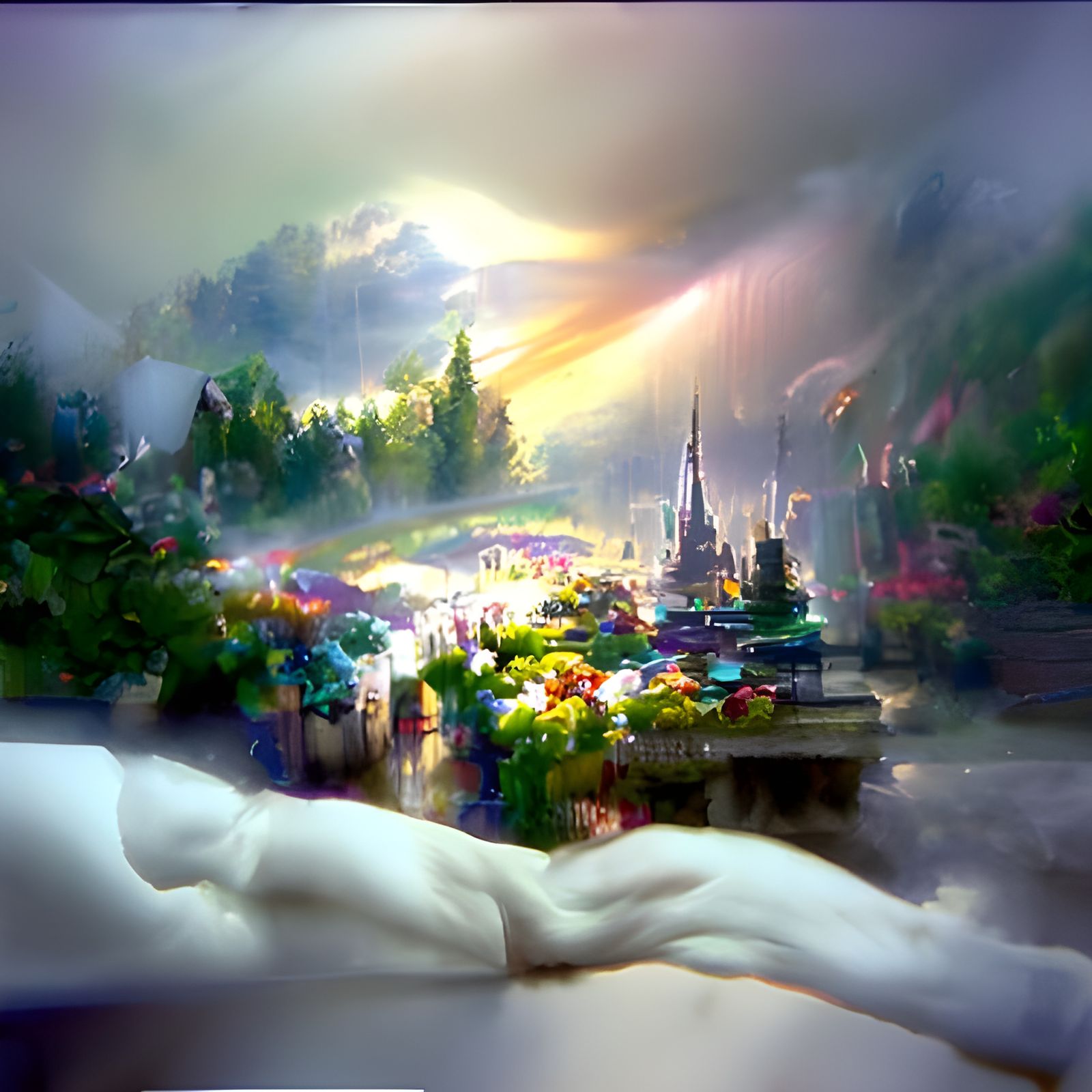 Ethereal City Emerging from Painting in Fantasy Style