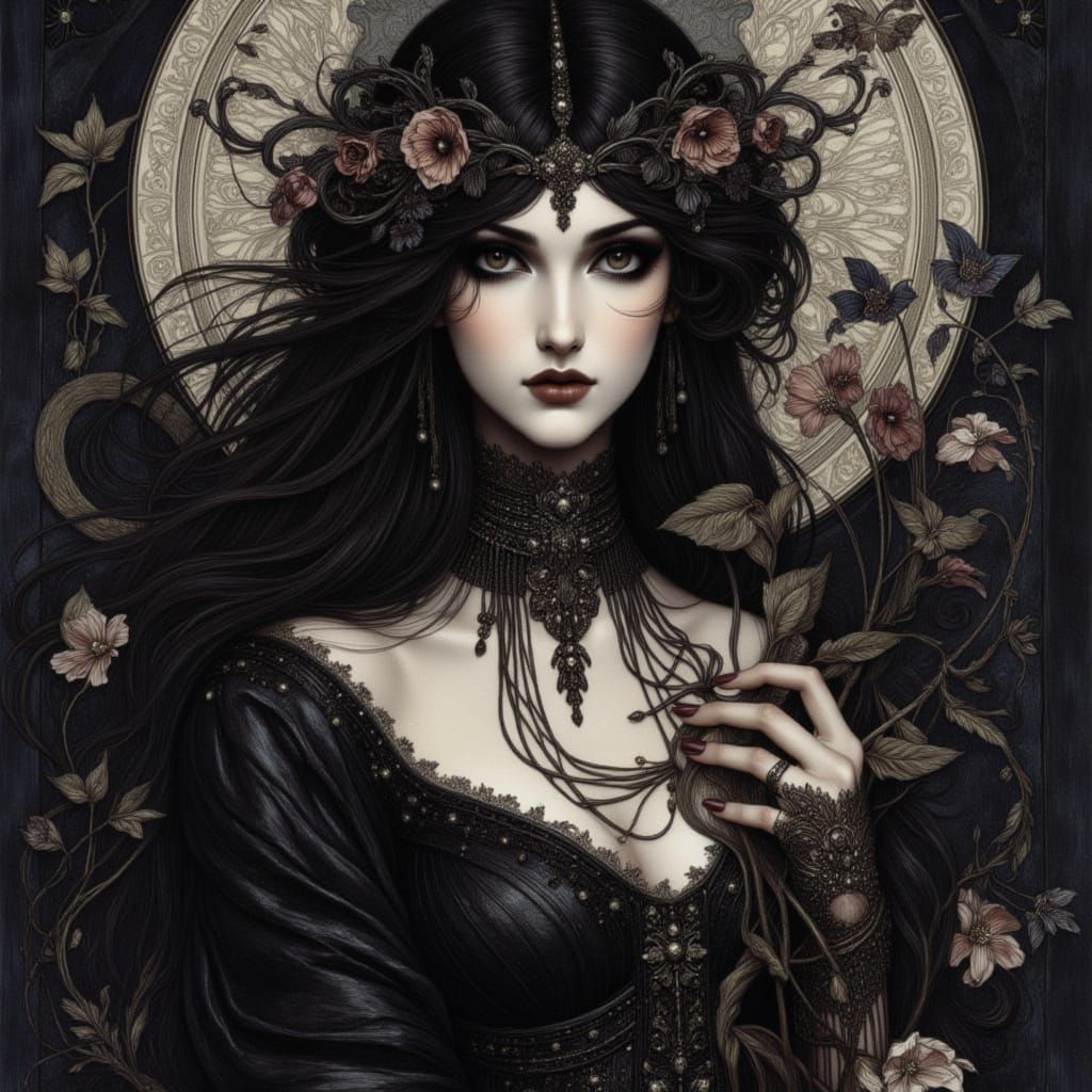 Dark Goddess in Royo and Klimt Inspired Style