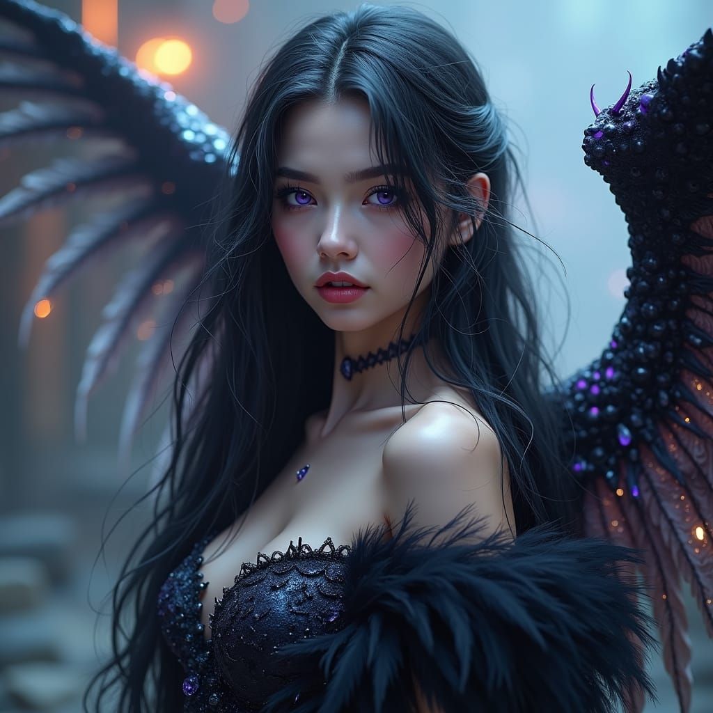 Dark Fantasy Woman in Gothic City