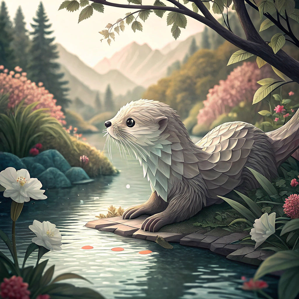Origami Otter Dives into River: Japanese Paper Art