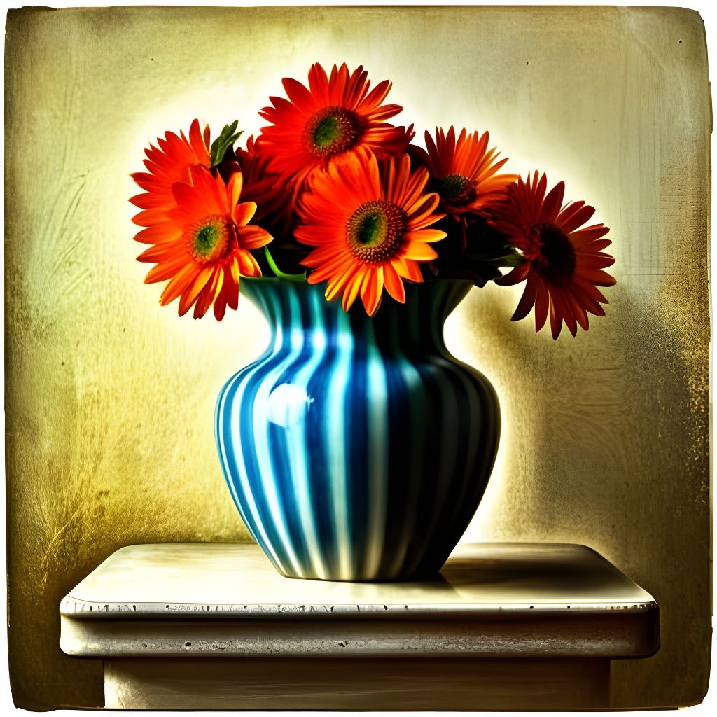 Vintage Striped Vase on Pedestal in 8K