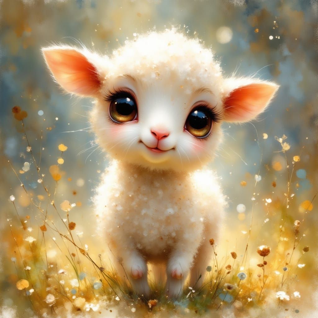 Adorable Chibi Lamb with Sparkles and Bokeh