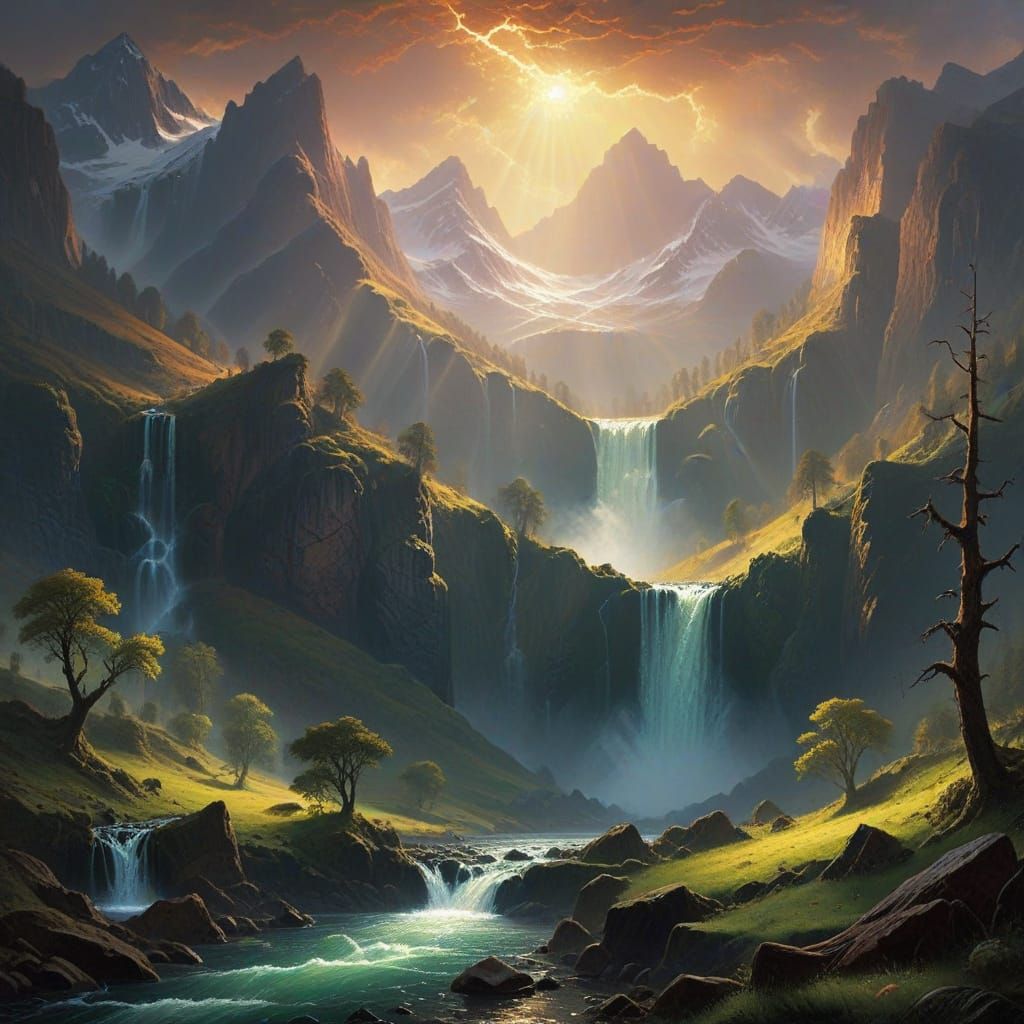 Sisters Valley at Sunset, Luminism Painting