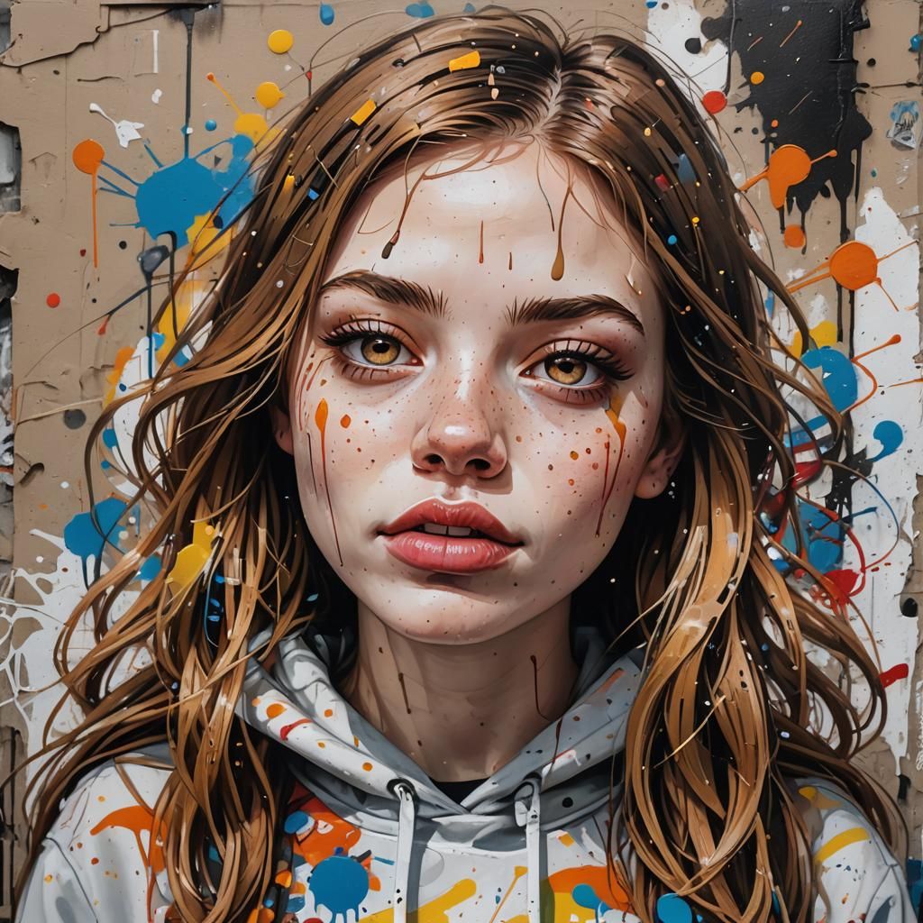Colorful Graffiti Art Portrait of a Happy Young Girl
