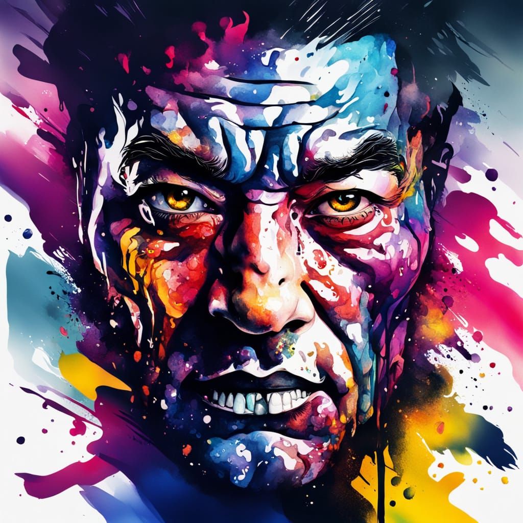 Distorted Face in Hyperrealistic Splash Art