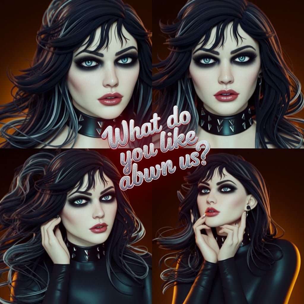 Goth Women Portrait with Flowing Hair and Silver Text