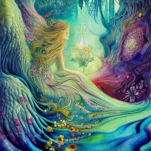 Magical Being Conjuring Flowers in Surreal Fairytale Style