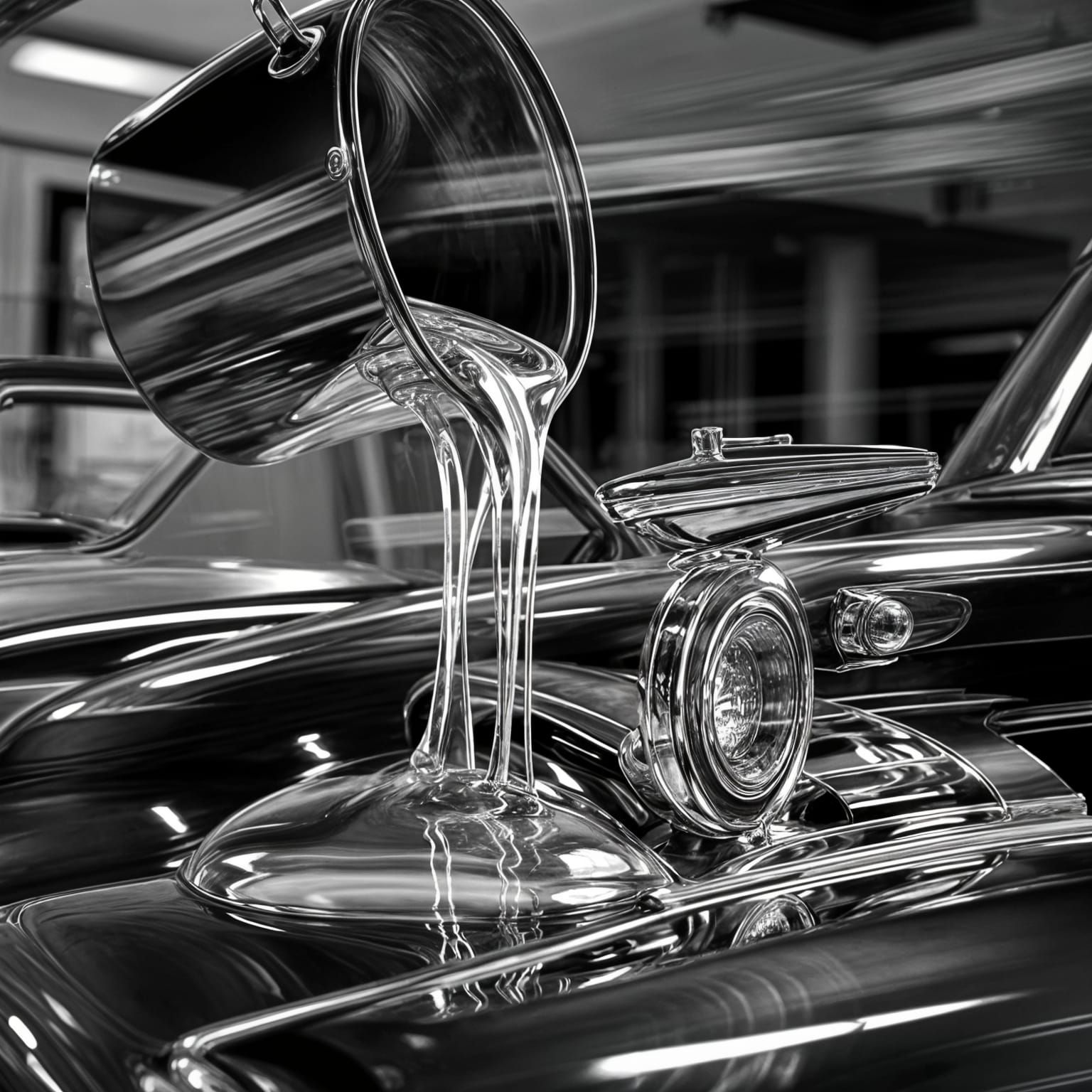 Ethereal Chrome Splatter on Vintage Car