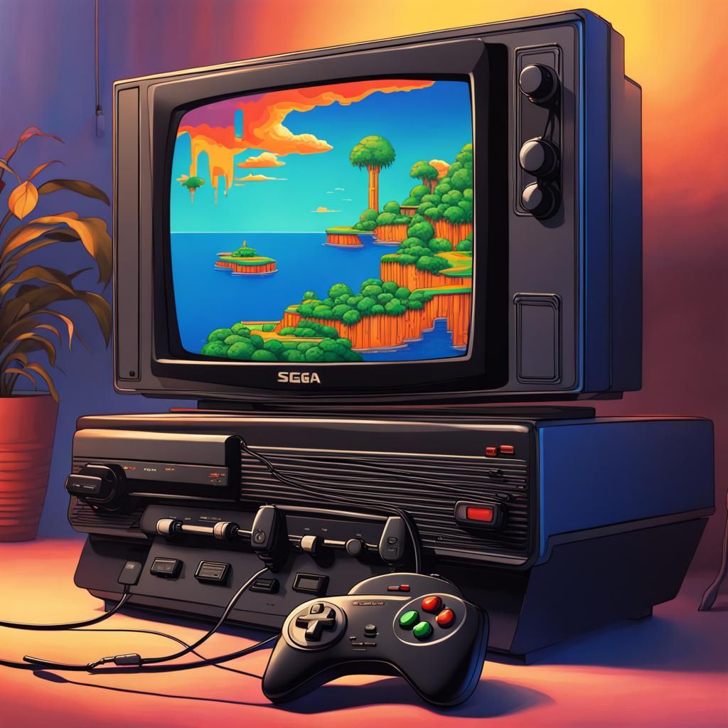 Retro Sega MegaDrive Console on TV