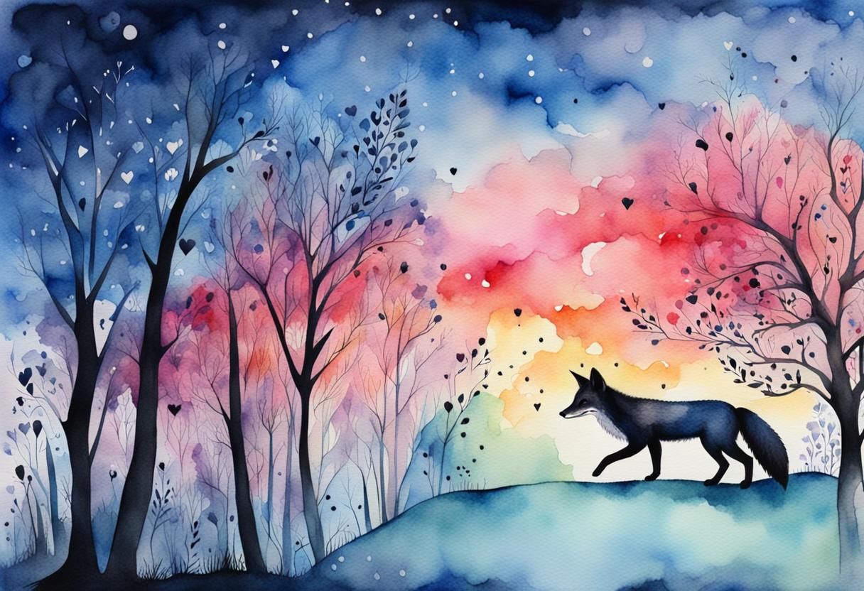 Romantic Watercolor Fox with Intricate Details