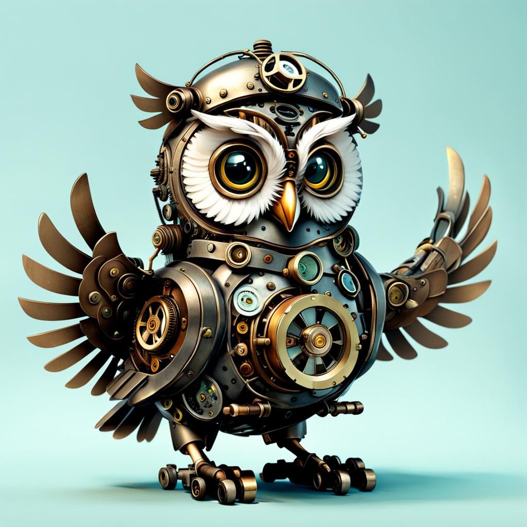 Cute Steampunk Baby Machine Owl