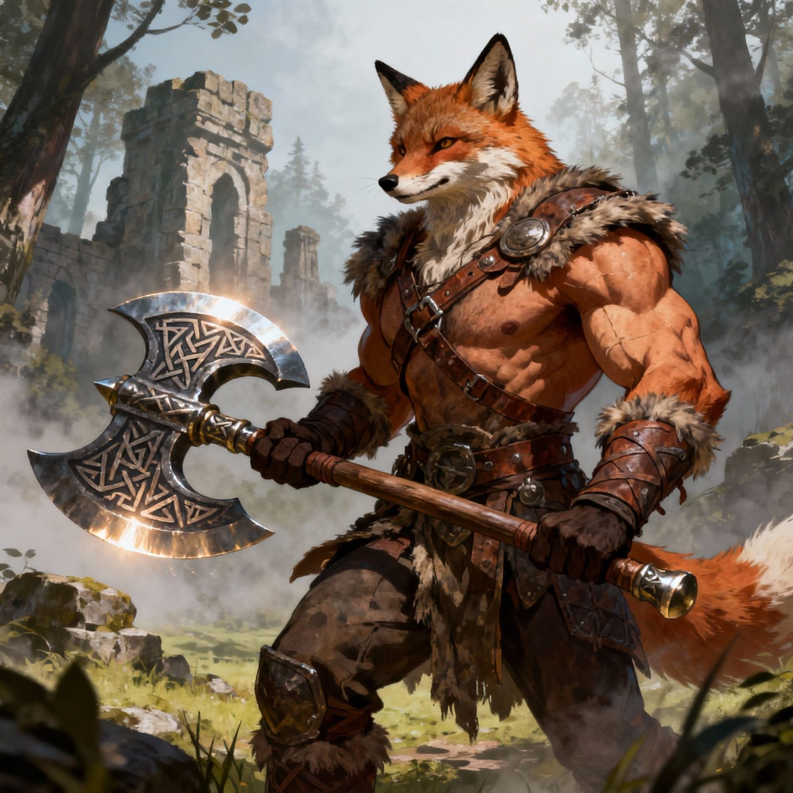 Muscular Fox Warrior with Battle Axe