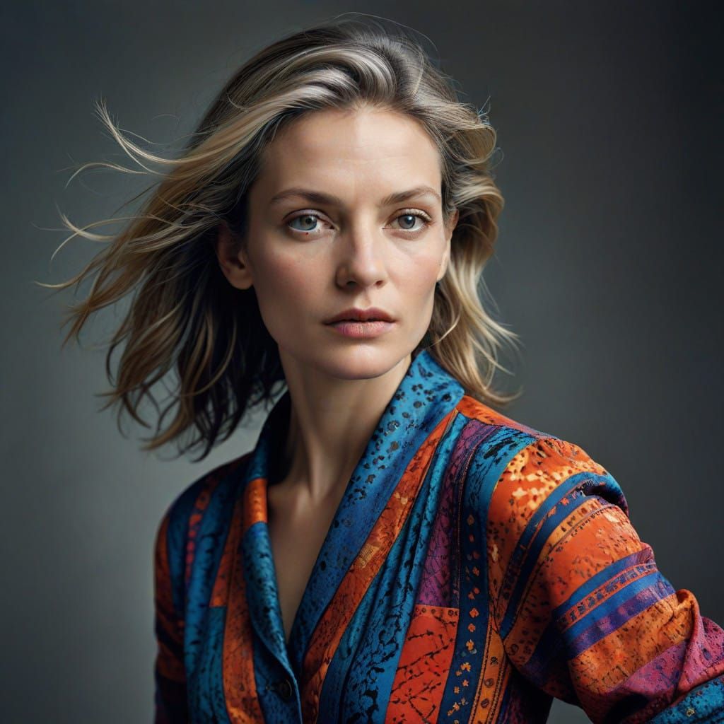 Vibrant Celebrity Portrait in Bold Colors and Patterns