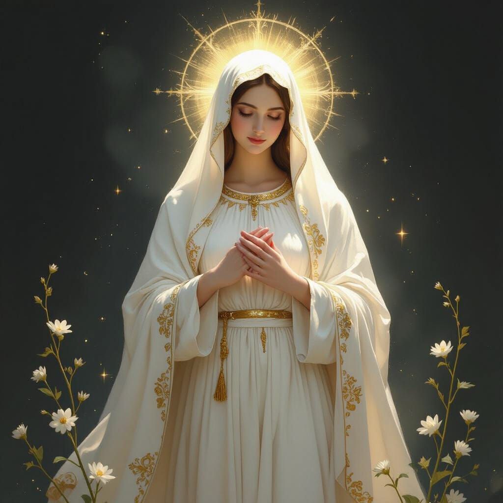 Blessed Mother Mary Vision in Darkness, Romantic Style