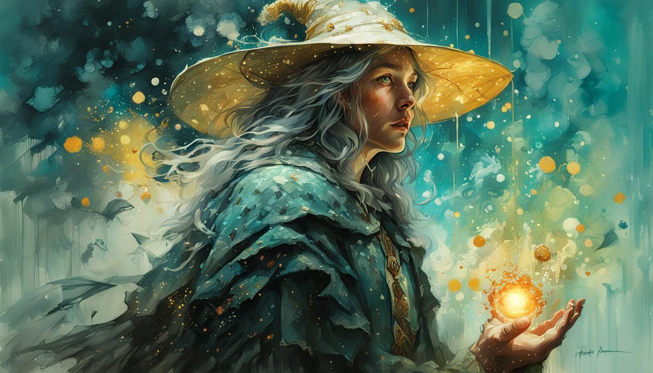 Wizard Casting Spell in Digital Pointillism