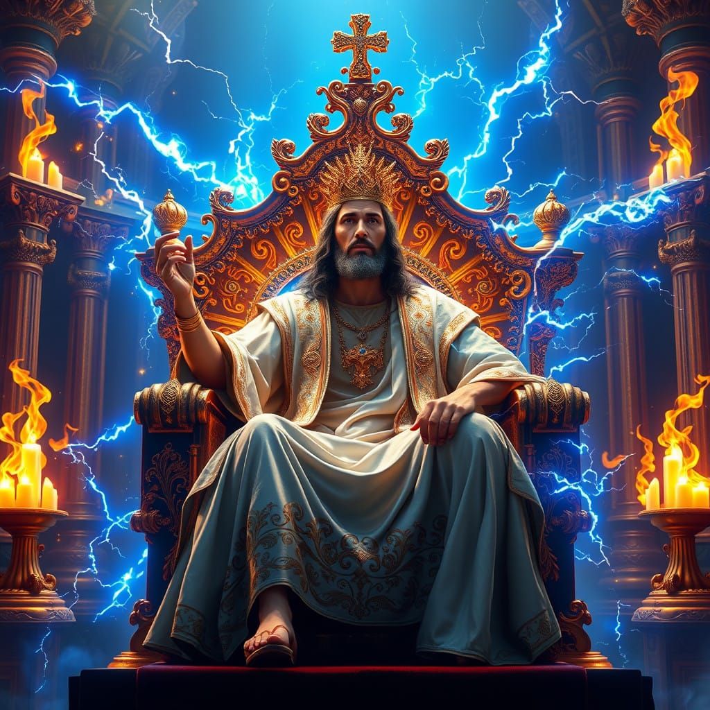 Jesus in Throne Room of Glory with Lion-Throne and Crystal D...