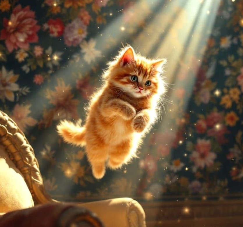 Ginger Cat Emerges from Medieval Tapestry in a Shower of Mag...