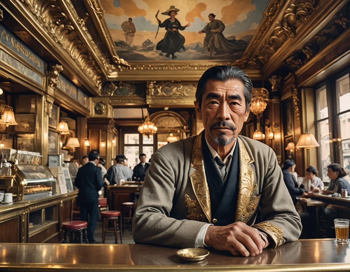 Toshiro Mifune in Art Nouveau Parisian Cafe