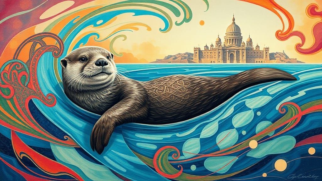 Surreal Sea Otter in Art Deco Landscape