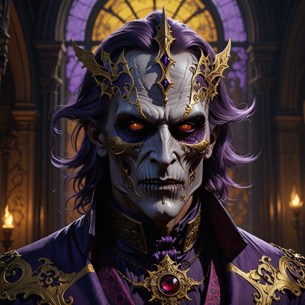 Regal Vampire in Zombie Mask, Dark Fantasy Art