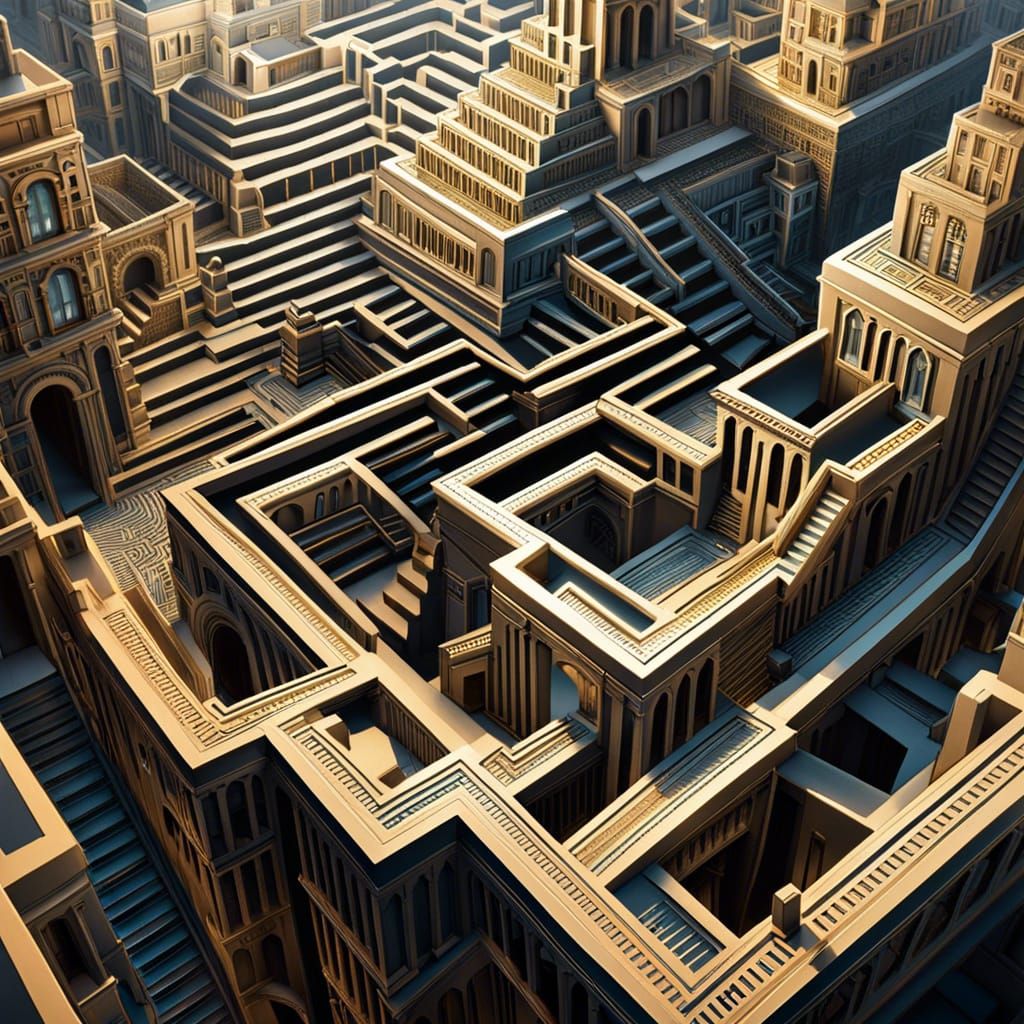 Surreal 3D Maze Inspired by Escher and Gonsalves