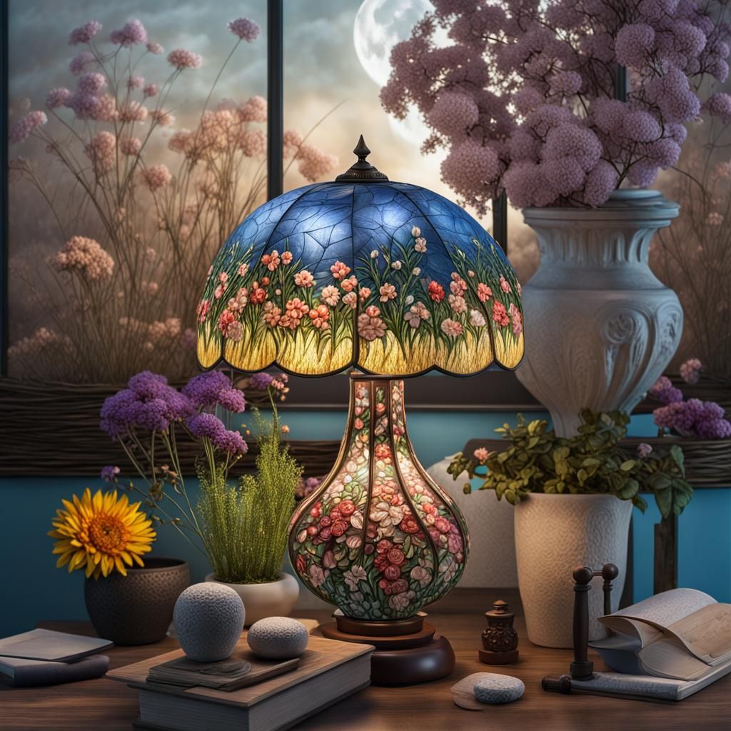 Resin Flower Meadow Lamp in Digital Watercolor Style