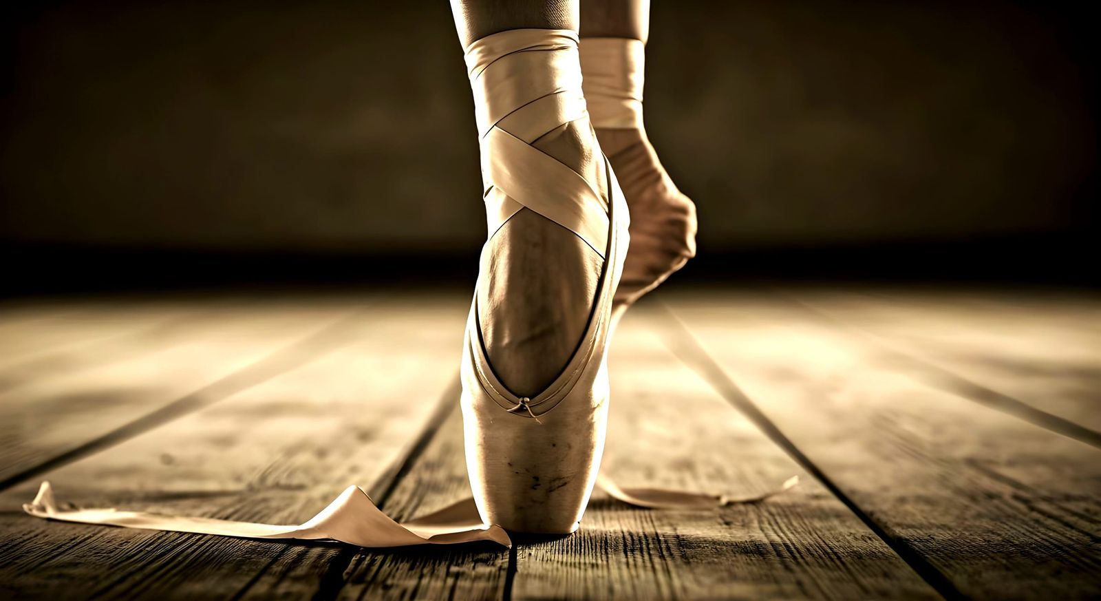 Macro Photo of Dancer's Foot with Silk Ribbons