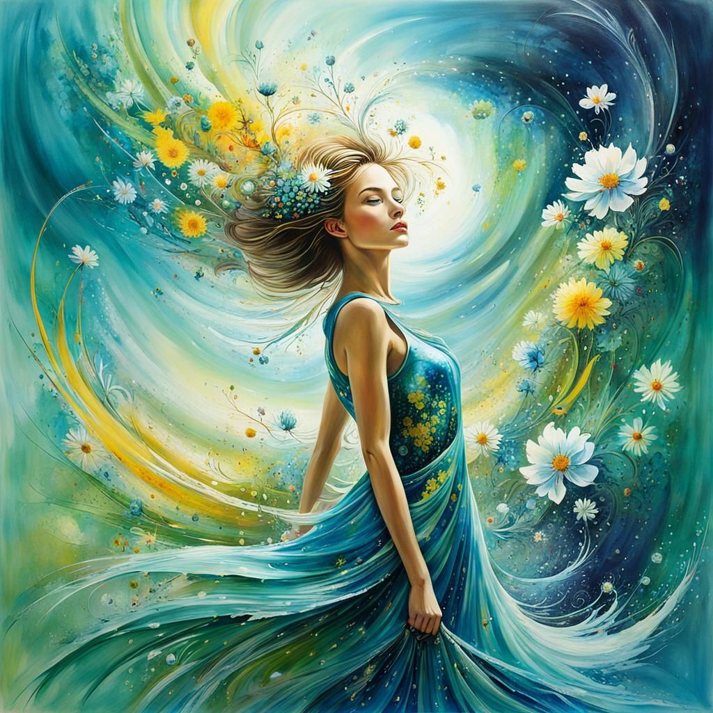 Portrait of a beautiful woman in a flowery landscape