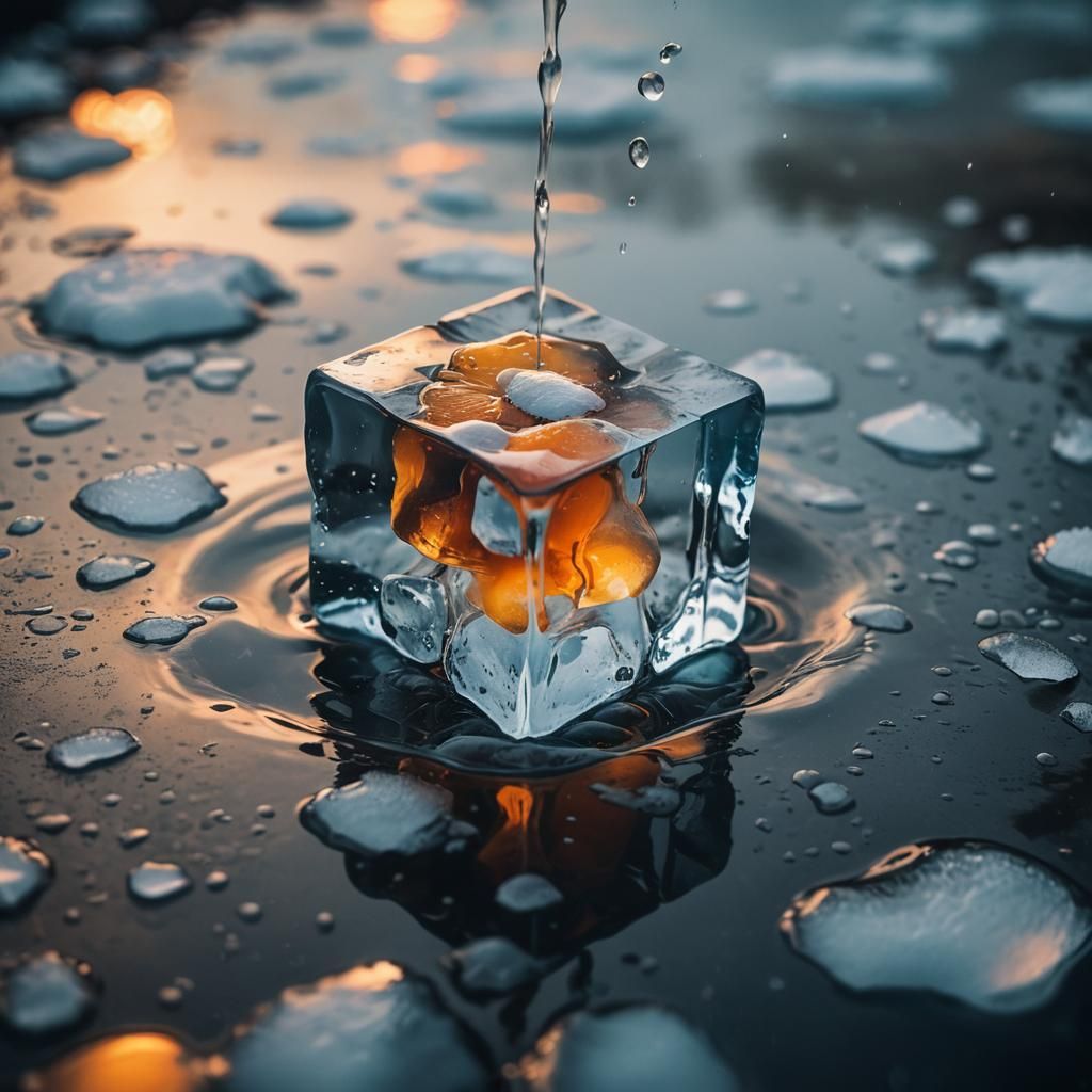 Melting Ice Cube Macro Photograph with Steam