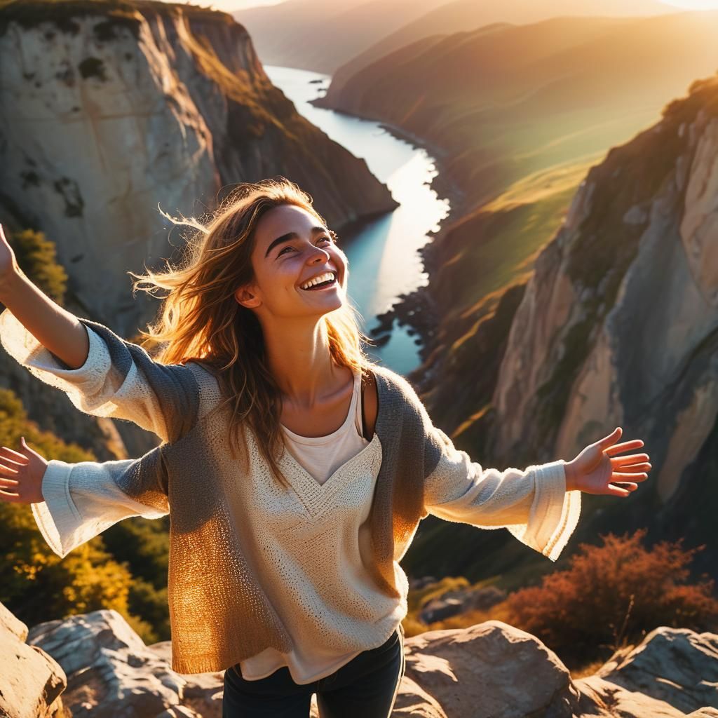 Golden Hour: Young Adult at Cliff's Edge