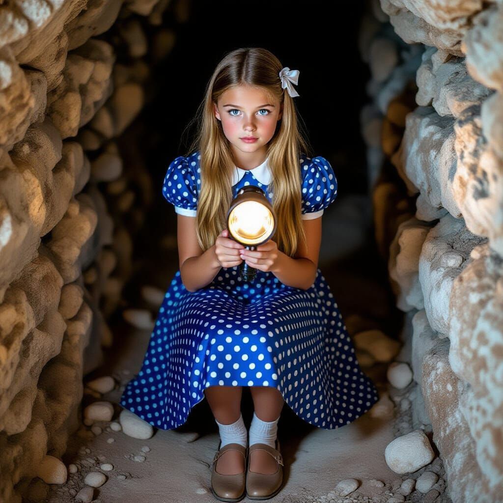 French Girl with Flashlight in Art Nouveau Style